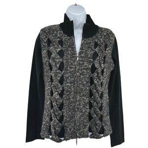 Enzo Mantovani Full Zip Cardigan Mohair Wool Texture Luxury Womens S Black Gray